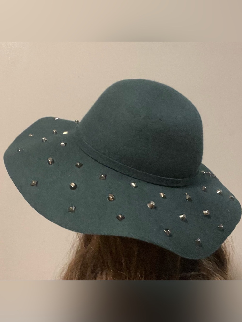 100% Wool Felt Green Studded Wide Brim Floppy Western Hat by Something Special
